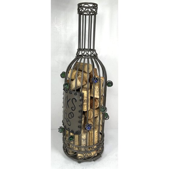Cork Holder with Corks Decorative Caged Taupe Wine Bottle Shaped - Picture 7 of 14